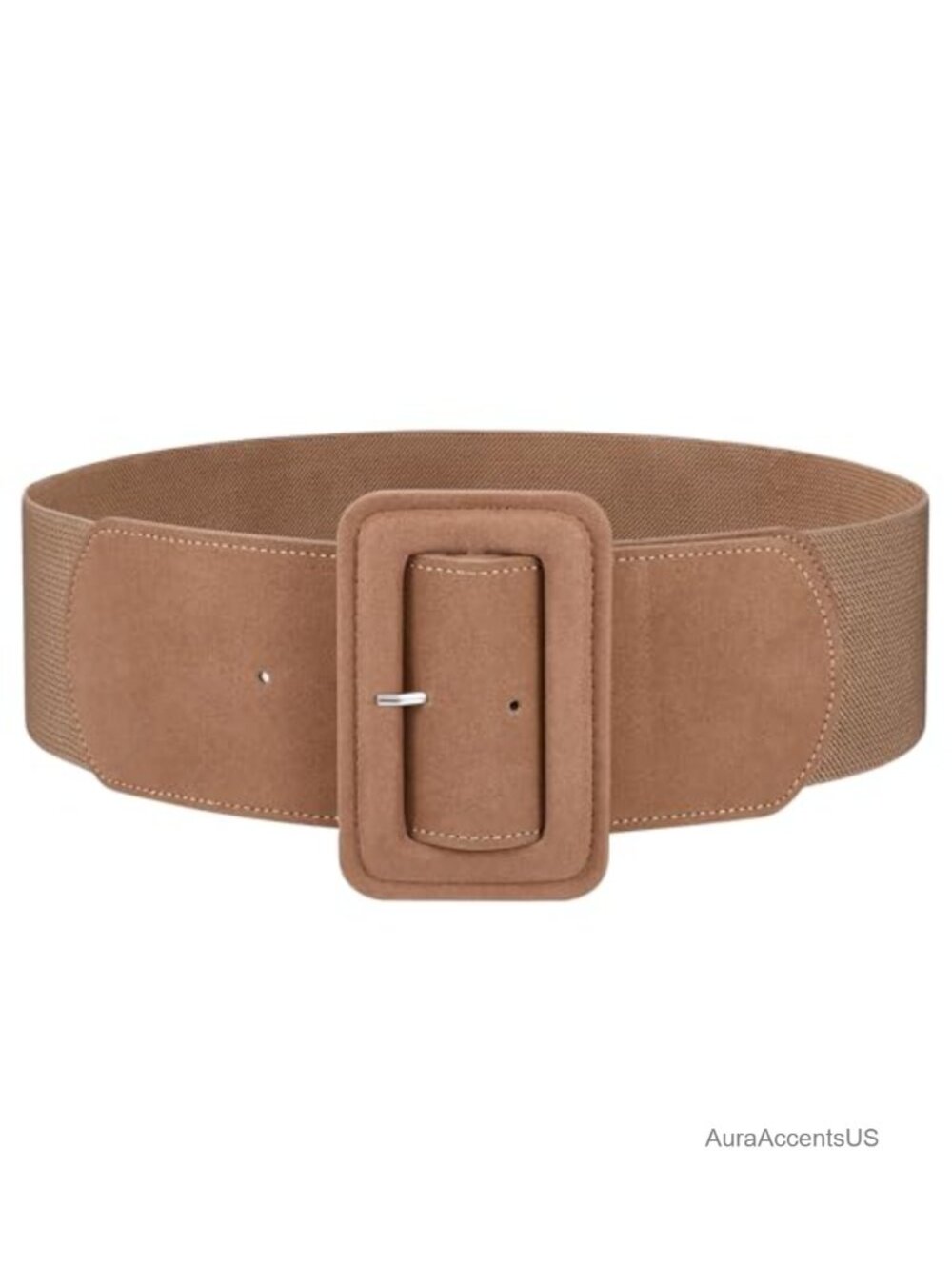 Wide Suede Elastic Belt with Chunky Square Buckle